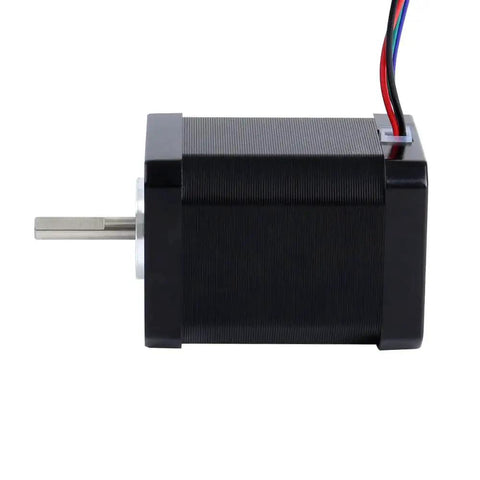 Side view of a Beefy Nema 17 Bipolar Stepper Motor with 60Ncm torque and 2.1A current showing connection wires.
