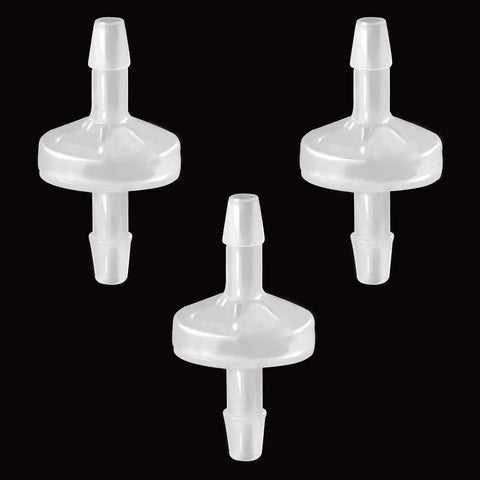 ANPTGHT one-way check valves, white plastic with 1/8 in hose barb ends, pack of 3