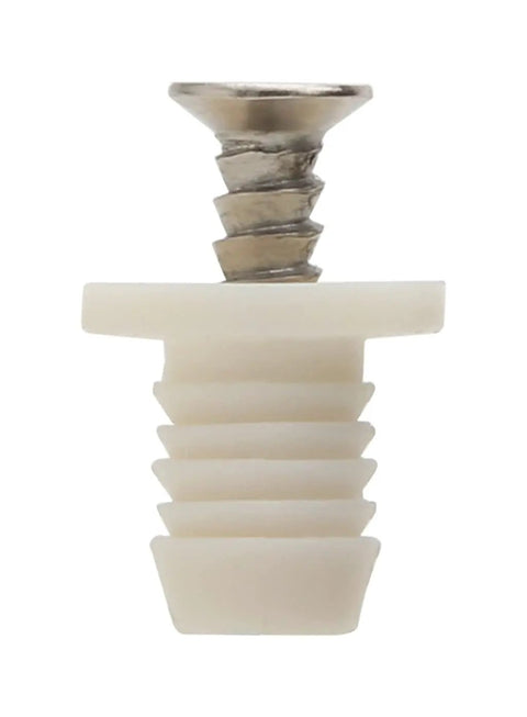 8mm Plastic Hinge Dowel Inserts With Screws For Cabinet Hinges White, showing close-up of a single dowel and screw.