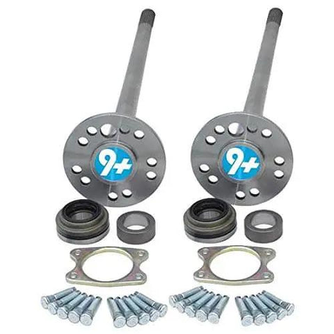 Ford 9 Inch Rearend Axle Housing Kit With 31-Spline Forged Steel Axles, Torino Bearings, bolts and gasket components shown
