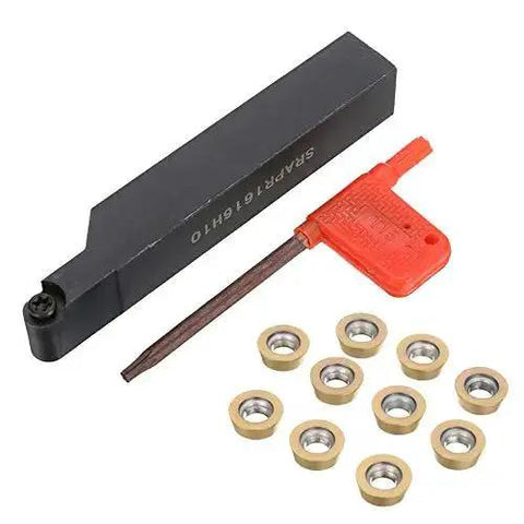 CNC Face Milling External Lathe Blade Holder And Boring Tool Kit With SRAPR1616H10, 10 Piece RPMT10T3MO Carbide Inserts, Wrench DZ12