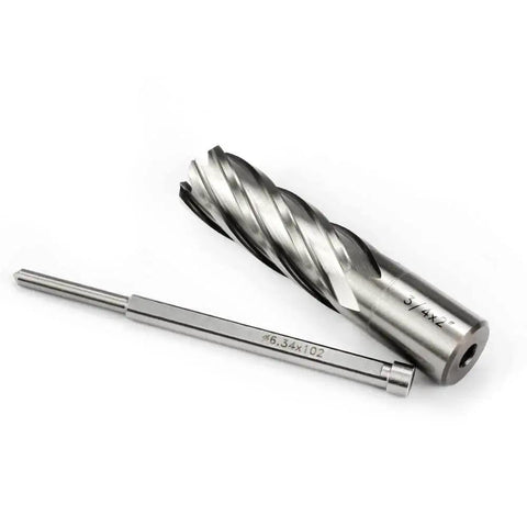 Heavy Duty Three Quarter Inch Annular Cutter For Magnetic Drill Press With Weldon Shank And Two Flat Pilot Pin Two Inch Depth