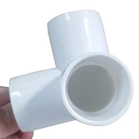 One Half Inch PVC Tee Fitting 3 Way Elbow Connector Furniture Grade 90 Degree Side Outlet for DIY projects, close-up view.