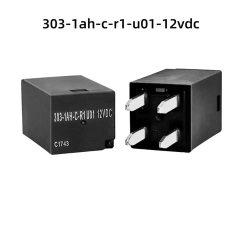 Ultra Micro ISO Automotive Relay 12V DC SPST Form A 20A High Temperature 125C Relay For Under Hood Cooling Fans U01 303-1AH-C-R1 Pack Of 4 Premium Automotive Grade For Aftermarket Installations And OEM Upgrades viewed from side and front angles