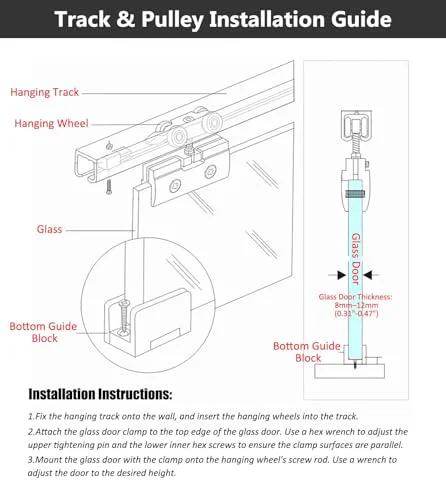 Installation guide for 15ft Heavy Duty Sliding Barn Door Track Kit With Soft Close Hardware for glass doors.