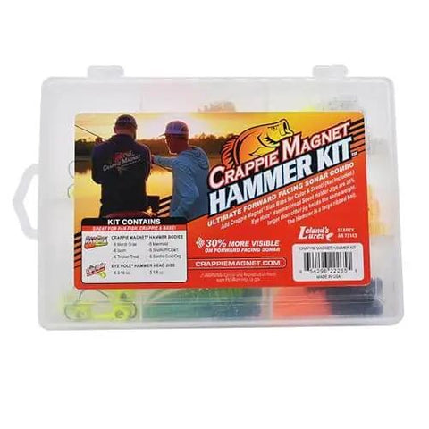 Hammer Crappie Fishing Kit, 52 Piece Bait Set With Durable Soft Plastic Lures, Large Hammer Head Design in plastic tackle box