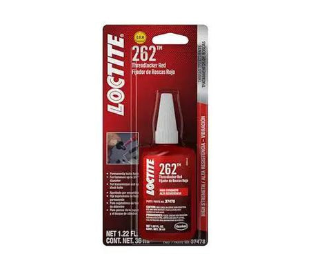 Front view of Red High Strength Threadlocker For Metal Pro Grade 262 37478 OEM Approved Automotive Adhesive 36 Ml Bottle in packaging.