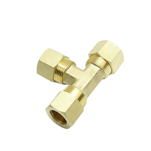 Brass compression T-fitting, 1/2 x 1/2 x 1/2 tube OD, union tee connector