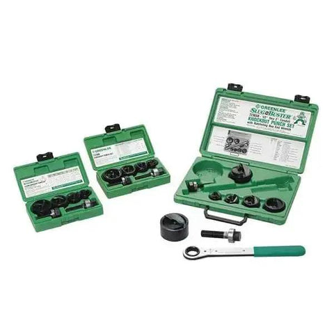 Slug Buster Knockout Punch Kit With Hex Ratchet Wrench For 1/2 Inch To 2 Inch Conduit Punches, case with tools, low carbon steel.