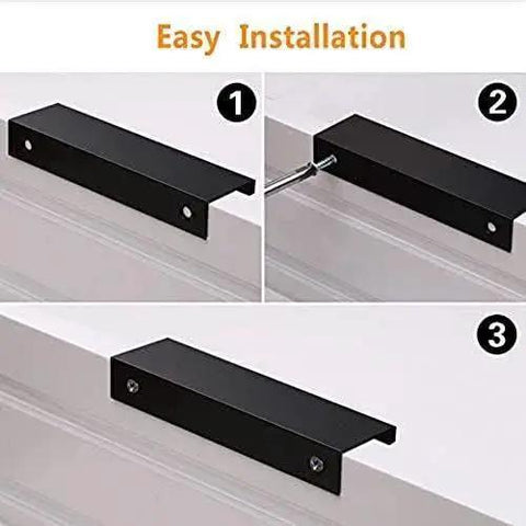 Installation steps for 1.38 Inch Black Finger Edge Pulls For Cabinets 10 Pack Aluminum Alloy Back Mount Concealed Handles