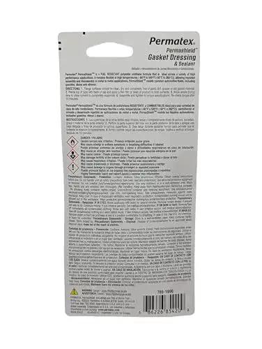 Fuel-Resistant Gasket Dressing And Sealant, Orange, 2 Oz Tube packaging back view with instructions, suitable for automotive