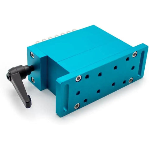 Pro Grade High Precision Flexible Claw Fixture Clamp For CNC And Laser Marking Machines In Blue With A 30 By 79 Millimeter Workholding Area SUS Stainless Steel Adaptive Gripper For Precise Positioning.