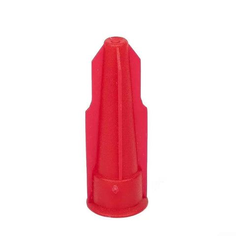 Red silicone cartridge nozzle for mastic caulking tool with resealable tube cap, spare nozzle for silicone gun sealant application kit.