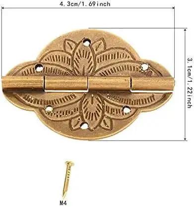 Two Pack Brass Wooden Jewelry Box Cabinet Door Embossed Decorative Hinge 4.3x3.1 cm with screw, antique finish