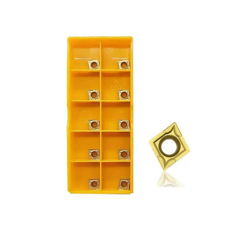 Pro Grade 50 Pack CCMT21.51 CCMT060204 Carbide Turning Inserts, multilayer coated, for lathe tool holders, in yellow case