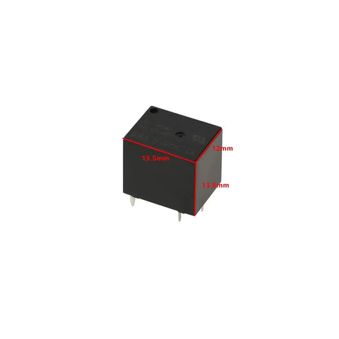 Five Pack SRA-05VDC-CL Mini Power Relays with 5V DC Coils SPDT Contacts 20A at 14V DC and 10A at 125VAC, compact PCB mount view