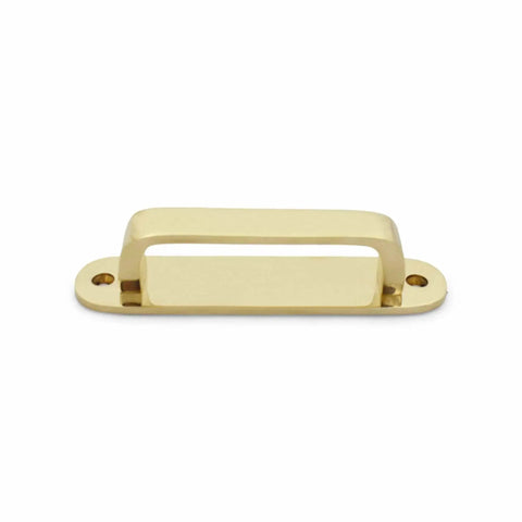 Solid Brass Cabinet Pull With Backplate, 6.5 Inch L-Shaped Handle In Polished Unlacquered Finish, front view.