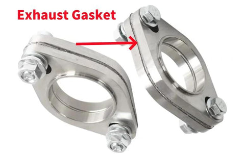 Exhaust gasket, two-bolt 3-inch stainless steel, for muffler flange and manifold; two gaskets shown