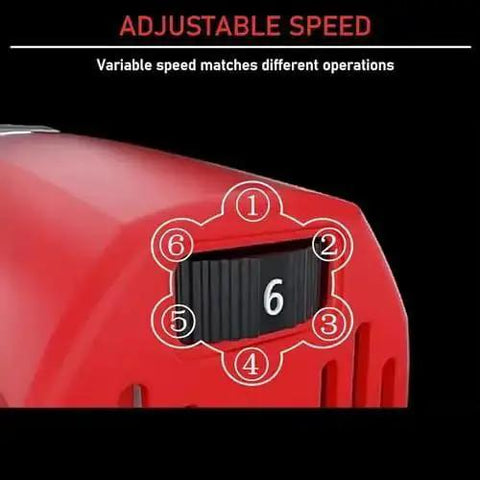 Close-up of Pro Grade Pipe Polisher Sander Machine 1100W with 6 speed control knob for heavy duty metal and plastic finishing.