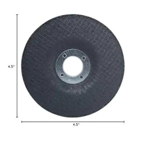 Heavy Duty Four And A Half Inch Metal Grinding Wheels For Angle Grinders With One Quarter Inch Thick And Seven Eighths Inch Arbor A24T Aluminum Oxide For Aggressive Grinding And High Stock Removal Fiberglass Reinforced For Safety Five Pack, front view