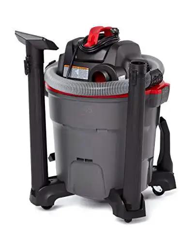 12 Gallon Wet Dry Shop Vacuum Workhorse with 5 Peak HP Motor, Pro Locking Hose, Casters, Quiet Scroll Noise Reduction, Dark Gray and Red