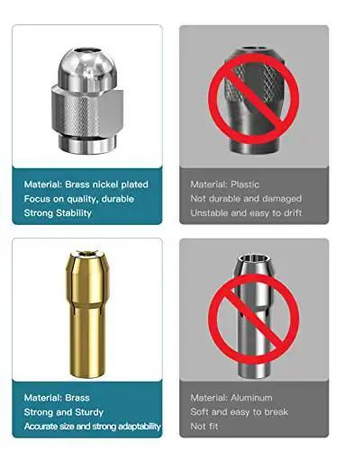 Comparison of brass nickel-plated, plastic, brass, and aluminum collets for Three Jaw Keyless Drill Chuck Collet Set