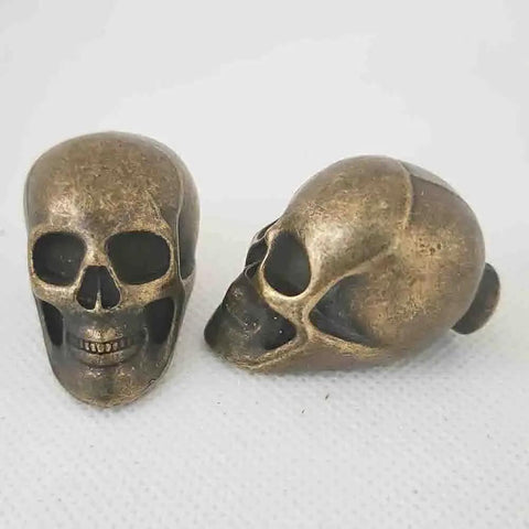 Skull Knob Set Four Pieces Zinc Alloy Heavy Duty Cabinet Pull Handles With Screws Bronze Finish shown front and side view