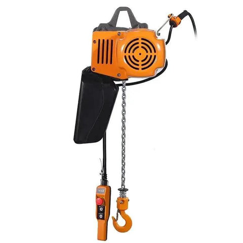 1 Ton Air Hoist With 20Ft Lift And Pendant Control For Heavy Duty Crane Hoist showing orange casing with control pendant