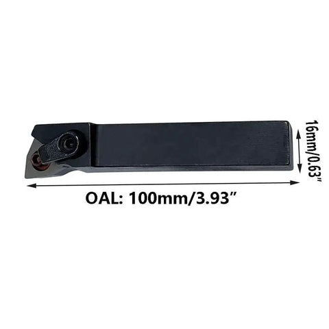 5/8 Inch CNC Lathe Tool Holder Bit Set With 2 WNMG080404 CBN-6 Inserts, side view showing 16mm width and 100mm length, forged alloy steel.