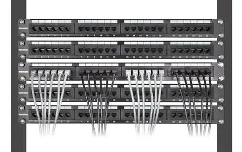 Slim Cat6 Ethernet Patch Cables 3 Ft, 10-Pack in rack installation, white 250 MHz snagless boot, 30 AWG bare copper, gold plated contacts.