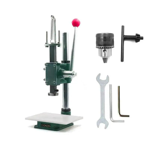 Handheld Leather Hole Punch And Stamping Press For DIY Crafting Adjustable 1.5 To 13 mm Chuck 4.4 Cm Press Plate Shown With Accessories