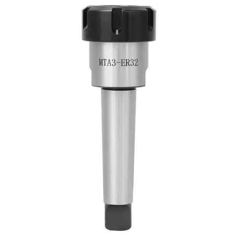 Go-To Collet Holder MT3 Morse Taper Shank For CNC Milling Lathe ER32 Compatible, shown in steel with black top, front view
