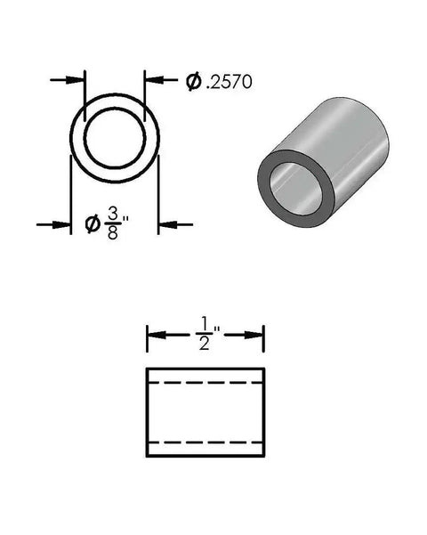 Illustration of Heavy Duty Aluminum Spacer Three Eighths Inch Outer Diameter And One Quarter Inch Inner Diameter Round Standoff Unthreaded Bushing