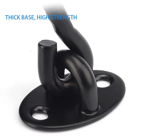 Close-up of Heavy Duty 4 Inch Barn Door Lock Latch Made Of Solid Thick Stainless Steel With Dual Layer Powder Coat base and hook.