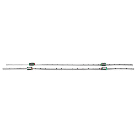 Two linear guide rails HSR15-1500mm with four square carriage blocks on aluminum rails