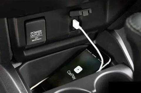 CarPlay USB A To USB C Cable For iPhone 17 16 15 And iPad Pro connected to car dashboard for charging and data transfer
