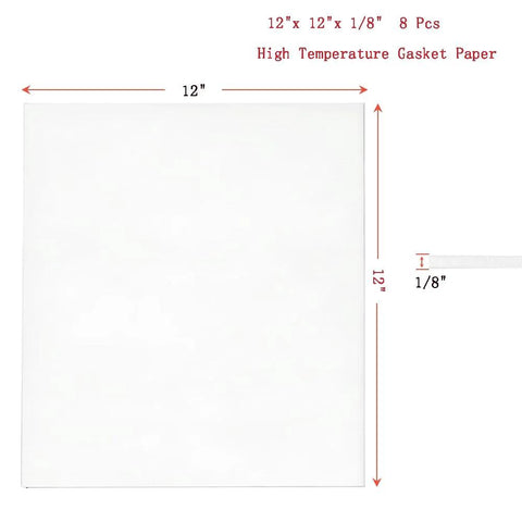 Gasket paper sheet, 12x12x1/8 in, white ceramic fiber gasket material, high-temperature, 8 pieces