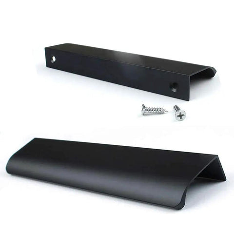 10 Pack Matte Black Modern Edge Finger Pull Handles For Cabinets And Drawers With Hidden Mount Aluminum Alloy 150 Millimeter Length 128 Millimeter Hole Spacing Fingerprint Resistant Easy Pre Drill Installation