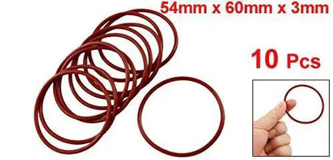 Silicone O Ring For Travel Mugs 60mm Outside Diameter, 54mm Inner Diameter, 3mm Cross Section, VMQ Gasket Red, Pack Of 10