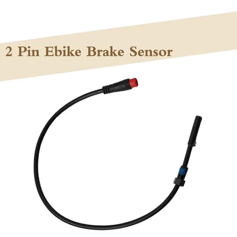 Two-piece waterproof e-bike brake sensor cable with 2-pin magnetic connectors, black cable with red tip and blue ferrule.