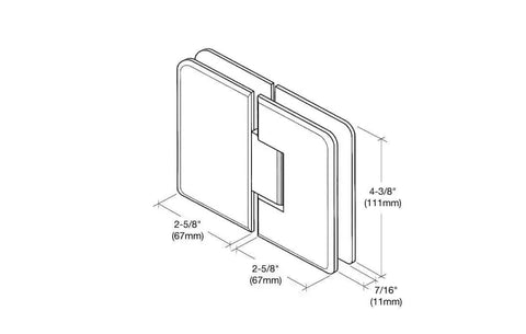 Diagram of Oil Rubbed Bronze 180 Degree Glass To Glass Plymouth Series Wide Shower Door Hinge, dimensions shown
