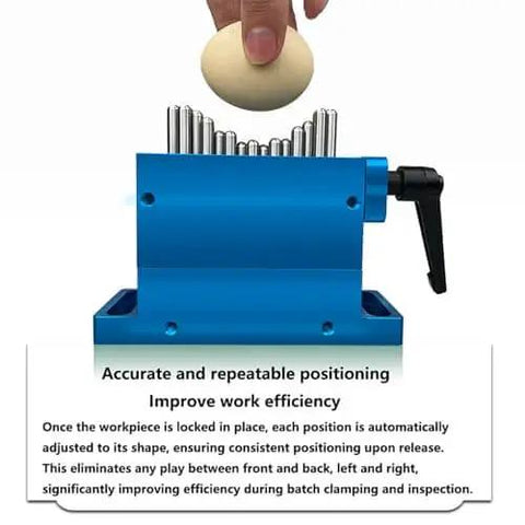 Adaptive Stainless Steel CNC Fixture Clamps for Precise Workholding and Machining High Precision Gripper shown in blue with pins.