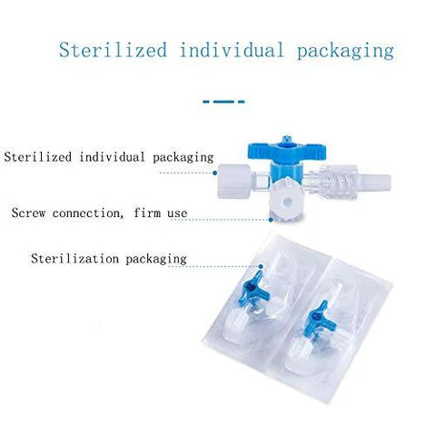 MEETOOT 5pcs disposable medical three-way valve set with aseptic cock in sterile packaging