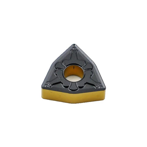 CNC carbide turning insert WNMG432, front view, for steel cutting, 0.5 in IC, 0.1875 in thick, semi-finishing chipbreaker.
