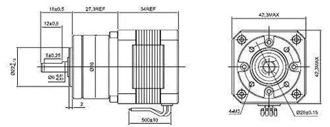Technical diagram of Compact Nema 17 Stepper Motor With 5.18 To 1 Planetary Gearbox Low 0.4 Amp Current 0.35 Degree Step 6mm Shaft