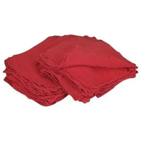 Red Shop Towels 14x15 Inches Heavy Duty Commercial Industrial Grade 1000 Count, 100 Percent Cotton, stacked for grease oil spills.