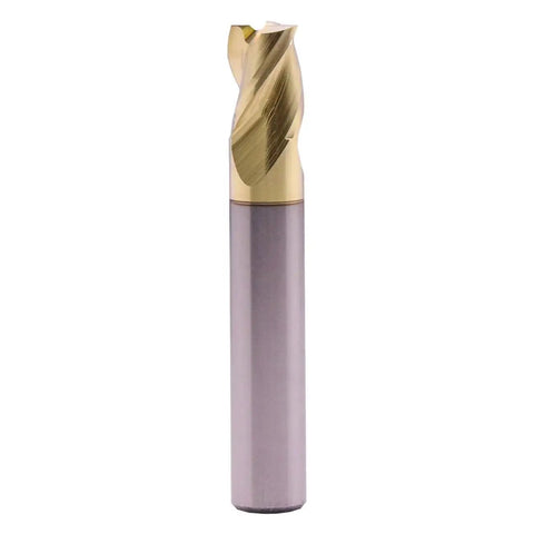 Pro Grade Solid Carbide End Mill for Aluminum With ZRN Coating, 37 Degree Helix, 3 Flute, Front View