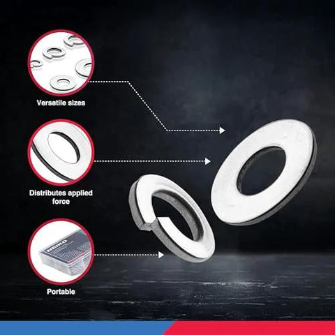 Washer set NEIKO 50400A stainless steel spring lock and flat washers, 350 pieces, 12 sizes, Amazon