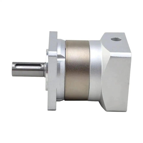 Side view of Planetary Gearbox Reducer for NEMA 23 Stepper Motor With Ten To One Gear Ratio Backlash Fifteen Arc Minute For 10mm Shaft Metal Flange 57mm.