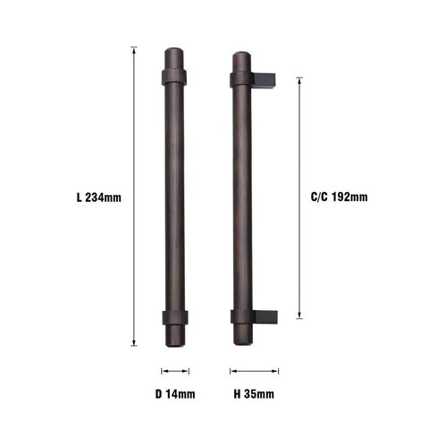 T Bar Cabinet Pulls 10 Pack 7-1/2 Inch Hole Center Oil Rubbed Bronze Drawer Handles with size measurements